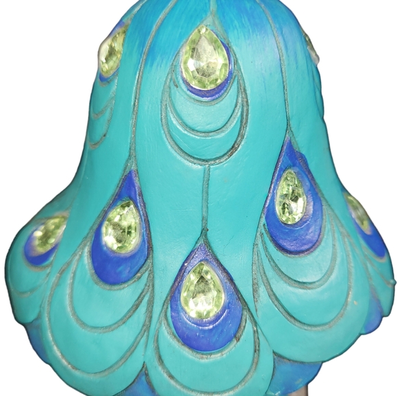 Jeweled "Hope" Turquoise Peacock Resin Mushroom Knickknack Decor 7.5"X5"X4" - Picture 8 of 11